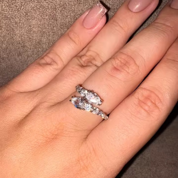 Adjustable Double Teardrop CZ Ring – Silver/Gold Finish - Picture 12 of 17